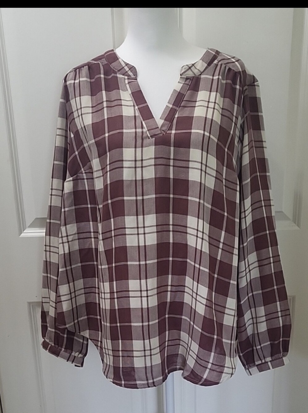 Torrid Harper Plaid Double Gauze Blouse Size 2X Burgundy White Top NWT